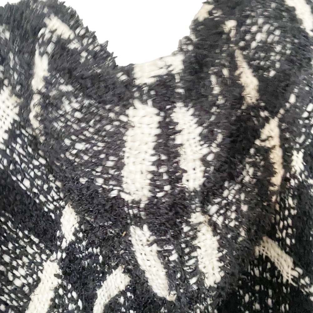 Maurices Black & White Plaid Fringe Soft Fuzzy Hooded Poncho Wrap - Picture 8 of 8